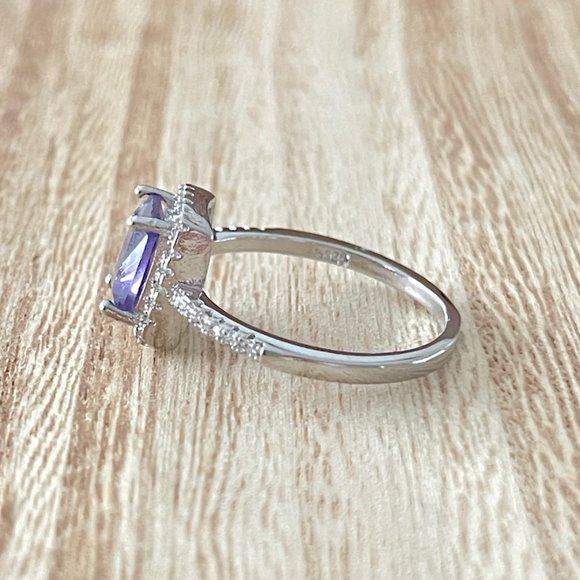 Radiant Simulated Amethyst Halo Ring - Platinum Plated - Picture 2 of 5